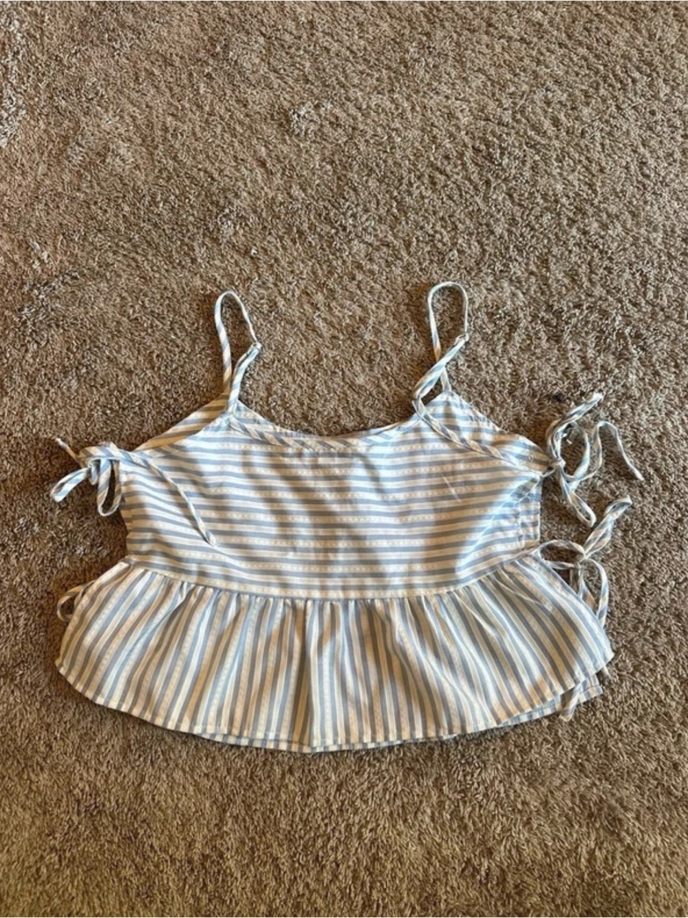 RSQ Juniors Large Blue White Striped Tie Side Babydoll Cami Top
